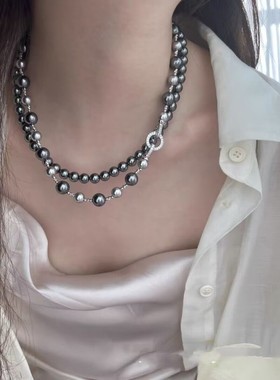 法式合金仿珍珠女灰色项链