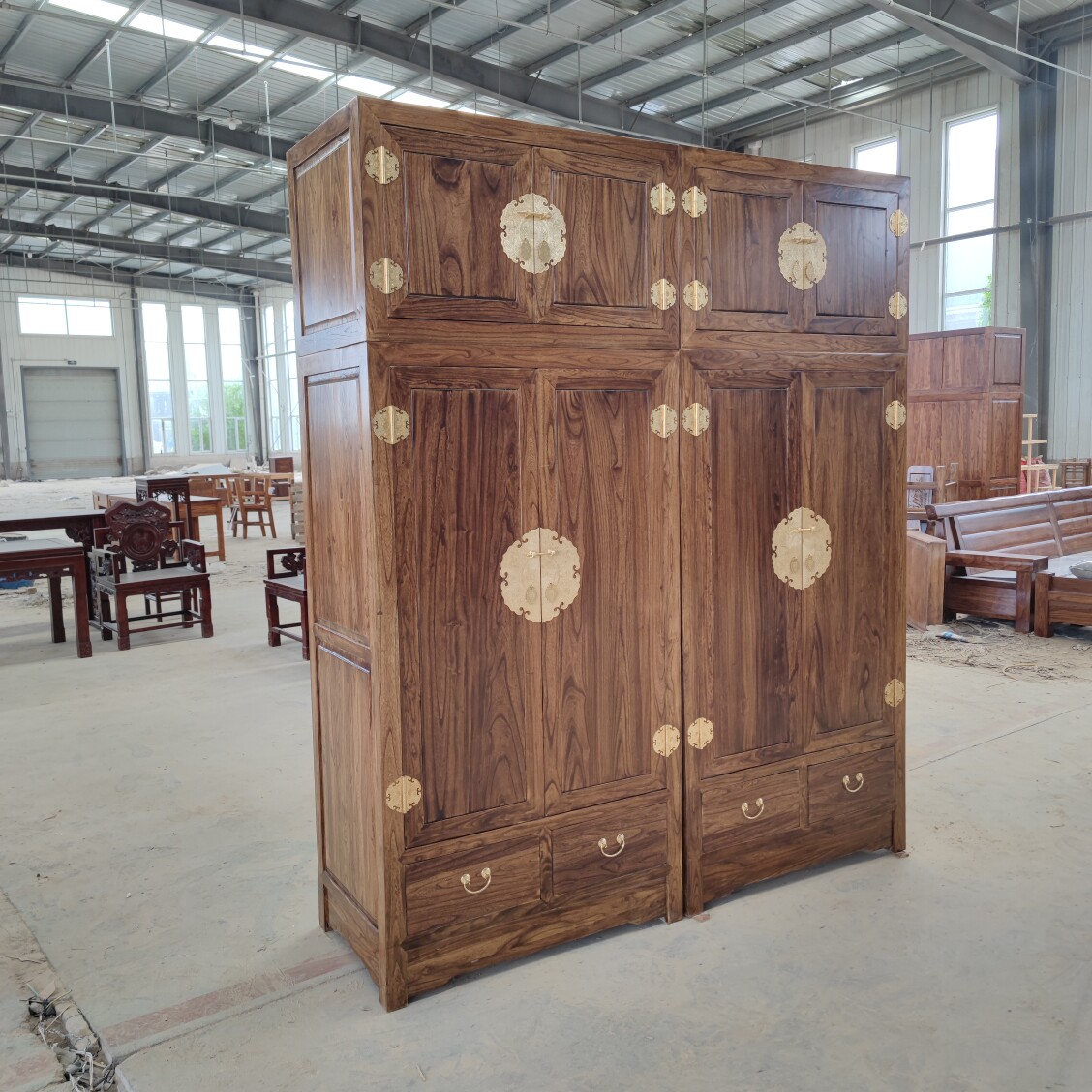 老榆木顶箱柜全实木大衣柜中式收纳柜卧室家用储物柜明清仿古衣柜