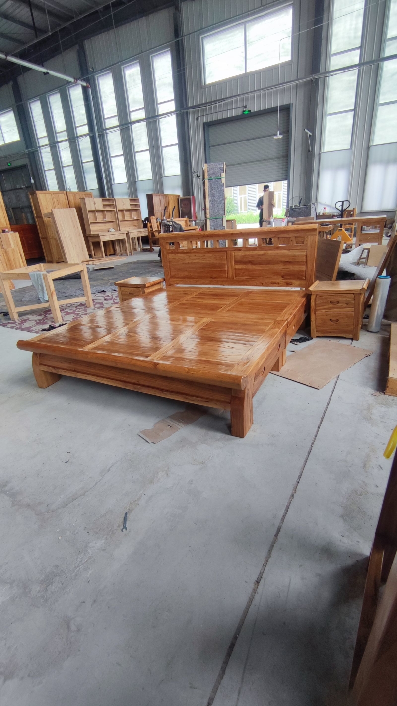 全实木1.8米1.5米北方老榆木床中式主卧双人床实木婚床原木简约床