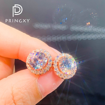 Pringxy 18K round diamond, Moissanite diamond, ear stud, full diamond, rose gold simulation diamond, ear ornament, present to girlfriend