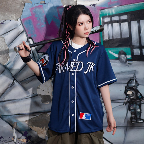 【战斗少女整备部】刺绣棒球服球衣宽松短袖棒球外套男女情侣款