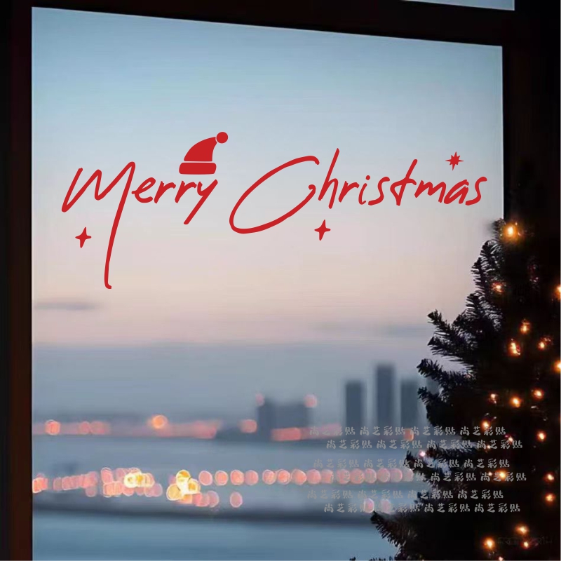 圣诞节英文奶茶服装咖啡店铺商城橱窗玻璃门布置装饰镜子拍照贴画