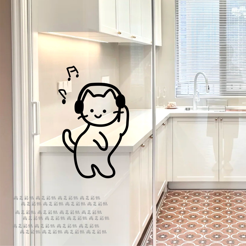 可爱猫咪防撞玻璃贴纸