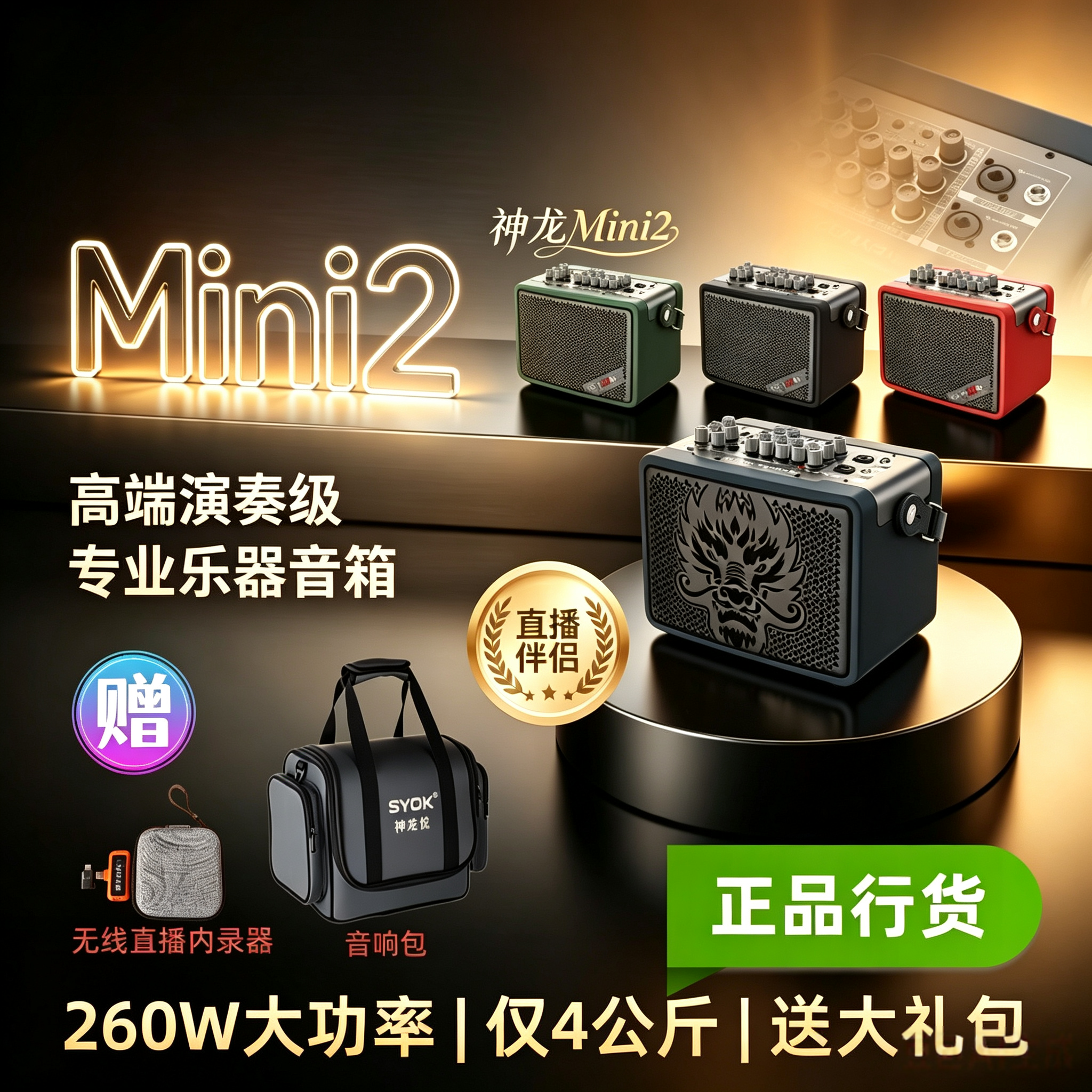 神龙mini2便携式蓝牙音箱户外大功率直播K歌弹唱广场舞乐器音响