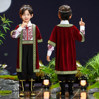 元旦儿童新疆维吾尔族服装男童少数民族舞演出服回族哈萨克族服饰