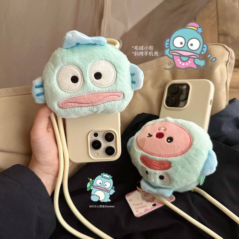 原创日系丑鱼ins毛绒小包loopy适用iPhone16promax斜挎手机壳耳机收纳14苹果15软壳防摔挂绳13mini可爱新款12,3C数码配件,手机保护套/壳,淘宝优惠券,粉丝福利购,淘宝优惠卷