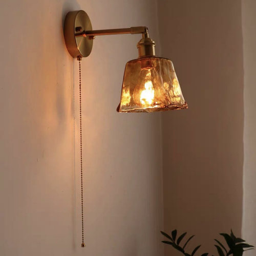 北欧复古黄铜玻璃壁灯卧室床头灯卫生间衣帽间背景墙拉线开关灯具