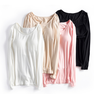 t恤内搭春秋2021新款 莫代尔带胸垫打底衫 女春季 长袖 洋气上衣 爆款