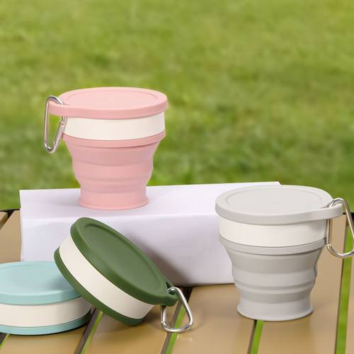 跨境热款折叠水杯220ml硅胶杯便捷可压缩折叠咖啡杯硅胶折叠运动