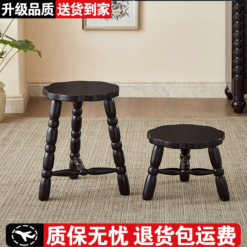 实木凳子圆形矮凳换鞋凳梳妆凳家用床头小边几儿童小凳子三脚椅子