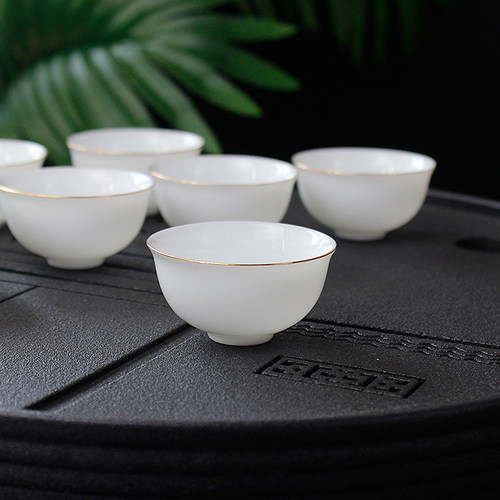 羊脂玉纯白金边茶杯小号薄胎