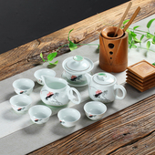 金镶玉荷花功夫茶具套装 白瓷茶杯盖碗茶壶描金简约釉下彩清雅家用