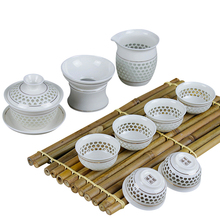 青花蜂窝镂空功夫茶具套装盖碗茶杯1