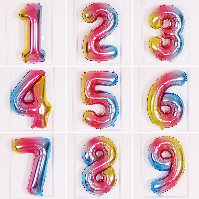 32寸彩虹渐变生日数字铝膜气球立柱装饰儿童派对场景布置拍照用品