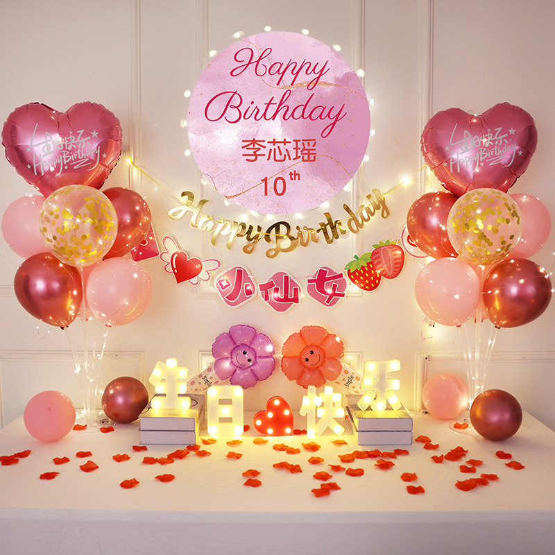 生日快乐装饰场景布置用品惊喜气球派对背景墙儿童宝宝周岁男女孩