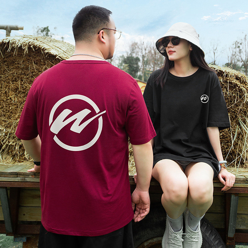 大码潮牌男装加肥加大码美式街潮风纯棉圆领简约几何印花短袖T恤