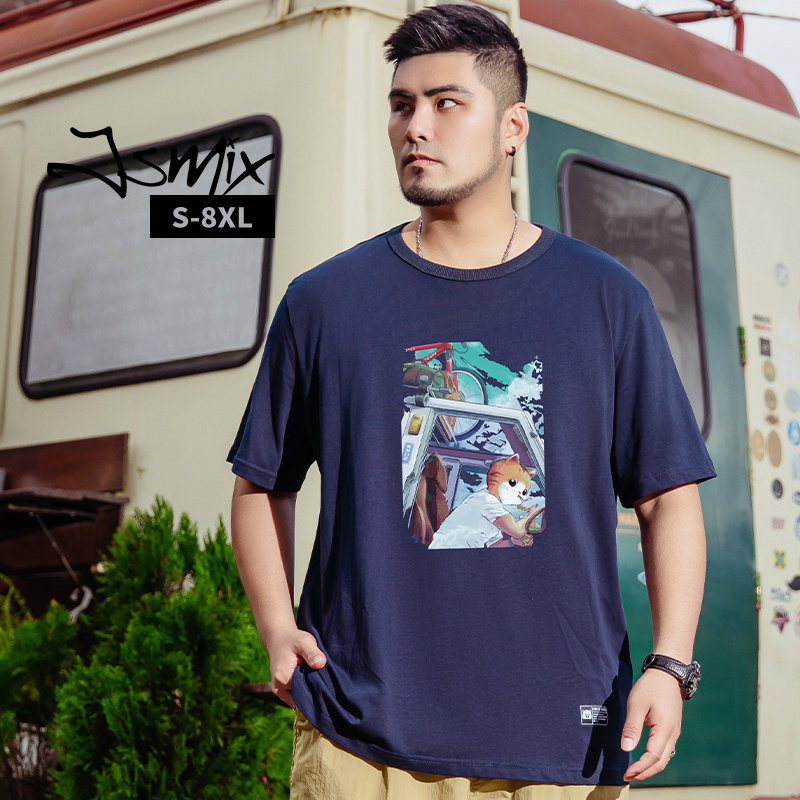 胖胖星球潮牌男装纯棉日系休闲夏日旅行橘猫先生卡通印花短袖T恤