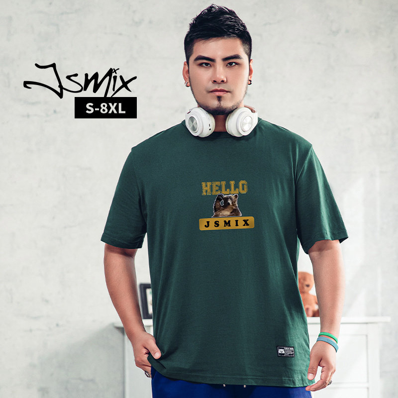 胖胖星球潮牌男装加肥加大宽松款美式休闲风卡通印花圆领短袖T恤