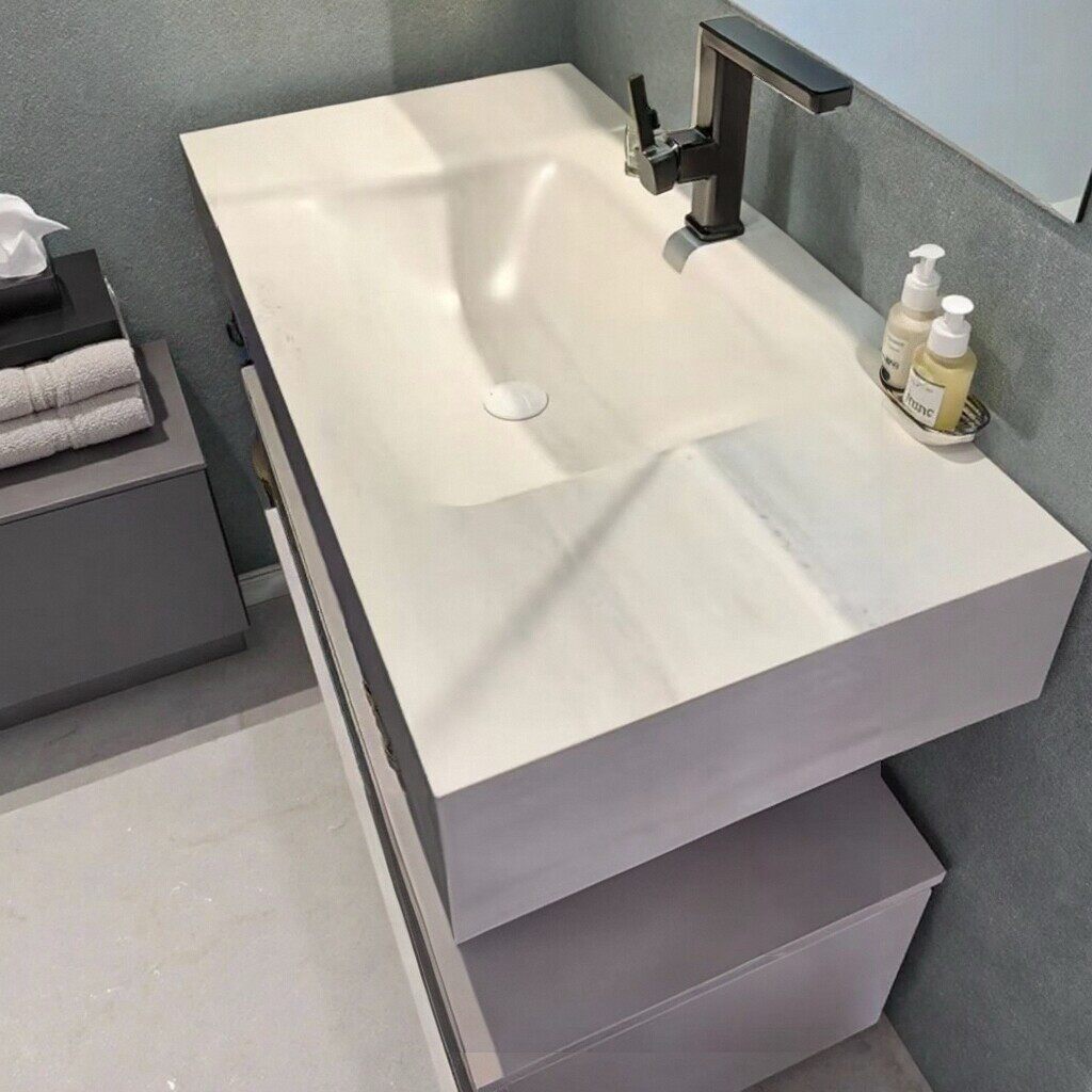 热湾岩板无缝一体盆卫生间洗手盆洗漱台订制浴室柜洗脸盆柜组合