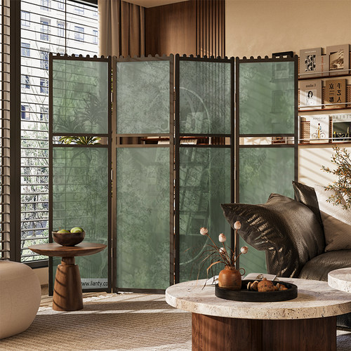 法式混搭风治愈系抽象艺术创意实木屏风隔断装饰客厅玄关移动折屏