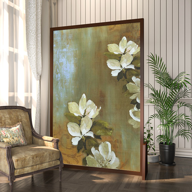 美式欧式屏风隔断实木装饰玄关客厅复古艺术遮挡移动抽象座屏花卉