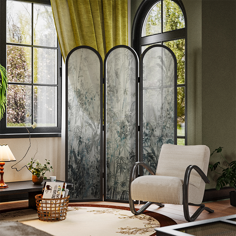 美式法式复古热带雨林实木屏风隔断装饰玄关客厅小众民宿移动折屏