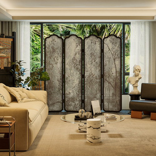 法式欧式治愈系复古风景屏风隔断墙装饰家用客厅玄关遮挡移动折屏