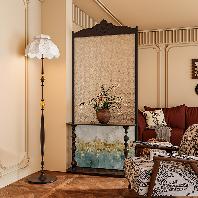法式美式混搭风抽象创意实木海棠玻璃屏风隔断墙装饰客厅玄关座屏