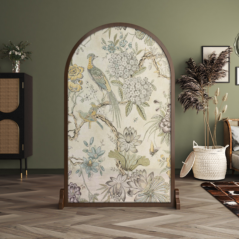美式复古欧式实木屏风隔断装饰客厅玄关入户遮挡移动艺术花鸟座屏
