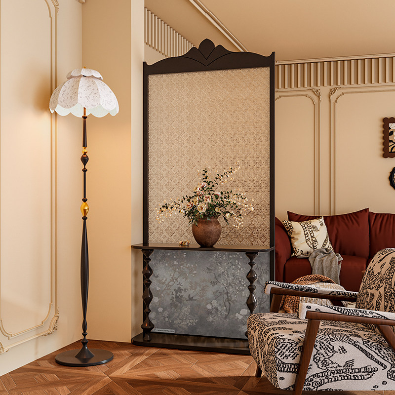 法式混搭风抽象艺术海棠玻璃实木屏风隔断墙客厅玄关置物移动座屏