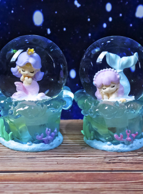 少女心美人鱼闪灯水晶球摆件带雪花水球创意女生闺蜜儿童生日礼物