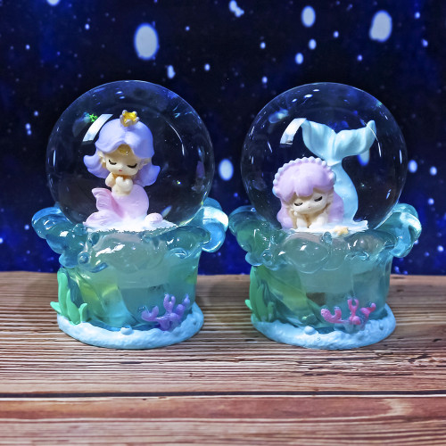 少女心美人鱼闪灯水晶球摆件带雪花水球创意女生闺蜜儿童生日礼物