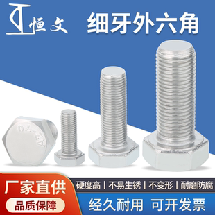 1.25 1.5 细牙外六角螺丝304不锈钢螺栓M6M8M10M12M14M16M18M20