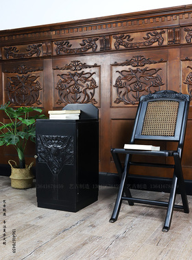 复古实木榫卯黑色收折椅 新传统小户型家有可收纳椅  折叠休闲椅