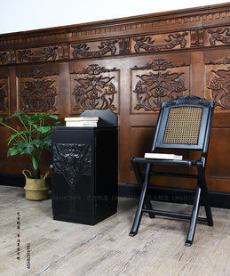 复古实木榫卯黑色收折椅 新传统小户型家有可收纳椅  折叠休闲椅