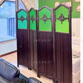 老上海民国复古彩色玻璃折屏屏风美式 实木隔断艺术装 饰屏风会所