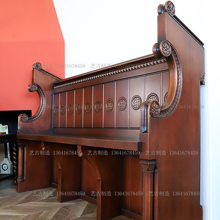 中古实木榫卯教堂长椅美式乡村设计师复古餐厅椅阳台侘寂休闲椅