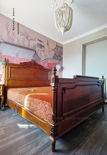 西洋法式 设计师定制床 中古雕花复古4柱大床 古典实木榫卯双人床