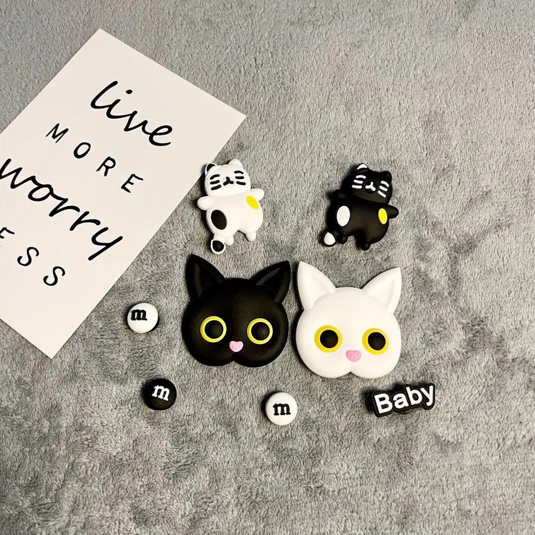 潮酷卡通黑白小猫洞洞鞋装饰品ins网红创意可拆卸鞋扣白色DIY鞋扣