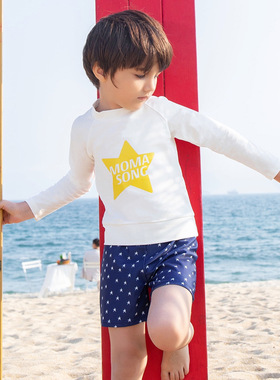 新男童泳衣分体长袖海边防晒泳装中小童儿童泳衣学生游泳套装moma