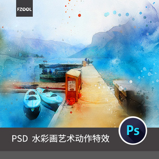 神奇水彩画效果平面设计高级素材手绘插画绘画艺术模版 海报PS动作