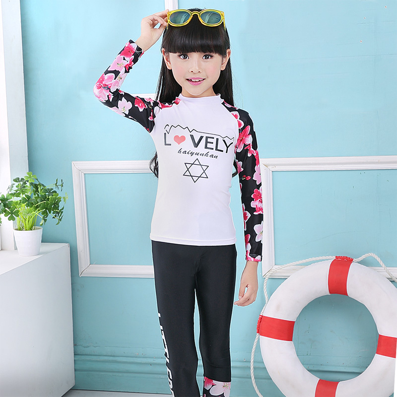 Children's diving suit girl swimsuit medium big boy girl long sleeves beach sun protection warm hot spring one-piece swimsuit