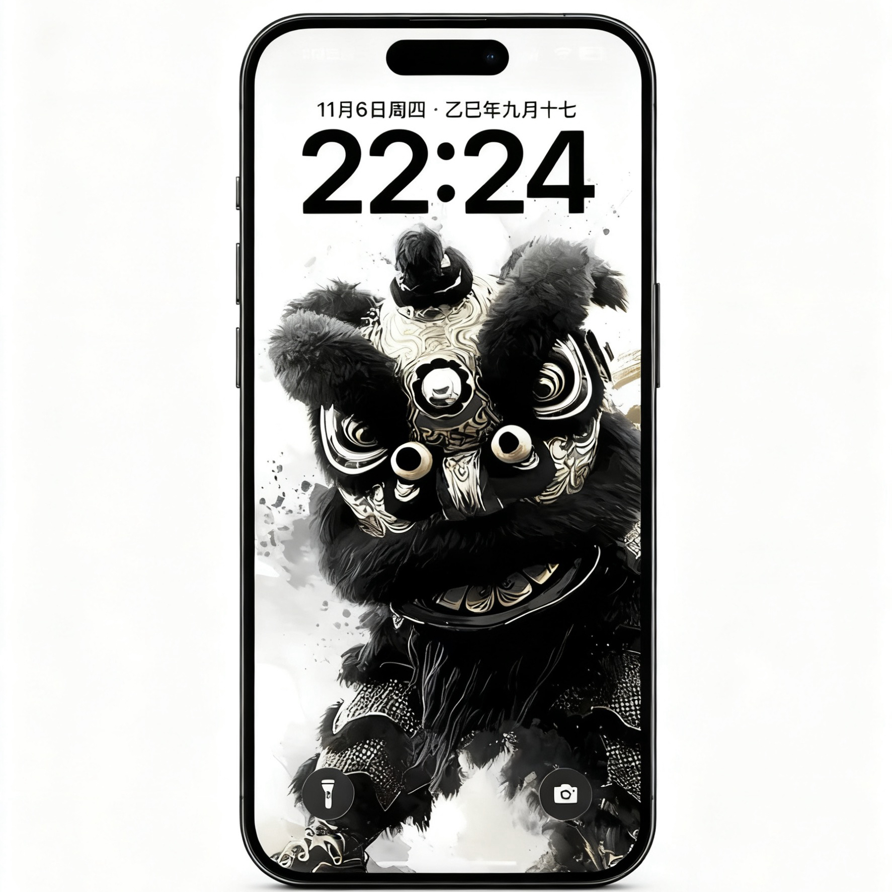 黑金泼墨东方醒狮国潮中式手机原创壁纸