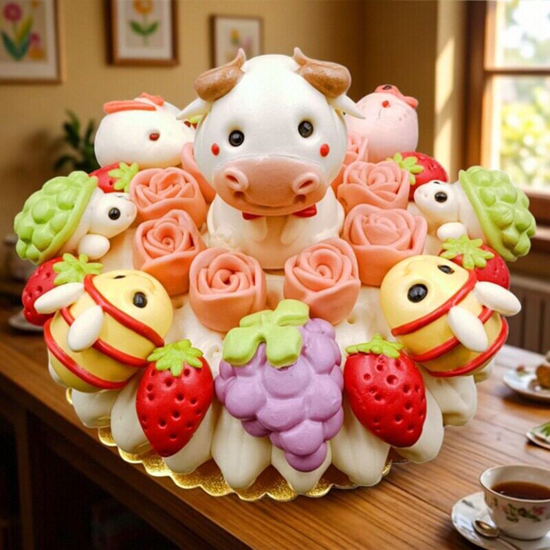 胶东花饽饽儿童动物十二生肖萌宝卡通小孩生日百天百岁满月蛋糕