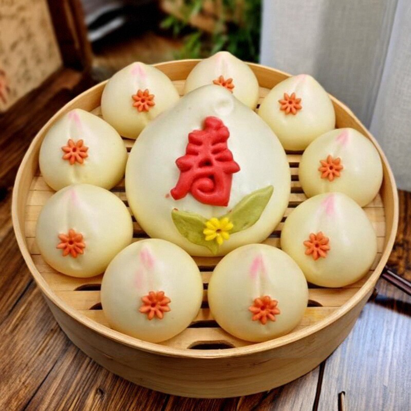 胶东花饽饽馒头面食老人寿桃寿礼图片