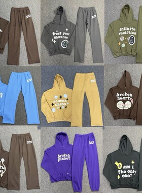 broken planet潮牌字母发泡印花连帽衫高街宽松休闲卫衣套装