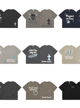 欧洲热款Broken Planet卡通骷髅发泡印花圆领短袖T恤男女高街宽松