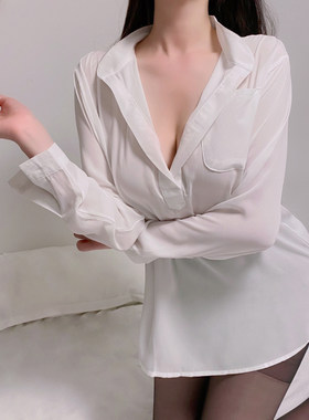 白色中长款韩版性感宽松大码衬衣