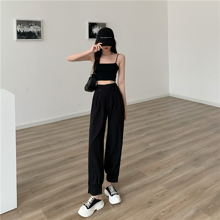 Real price 2021 summer new loose overalls ice straight thin pants