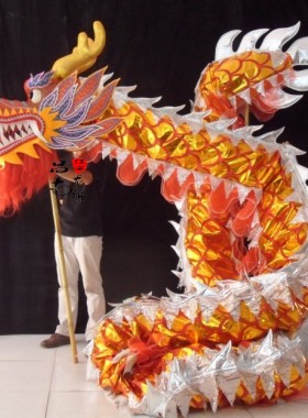 银色花边9节牛津布红烫金龙 舞龙灯舞龙表演道具 舞狮耍龙龙头